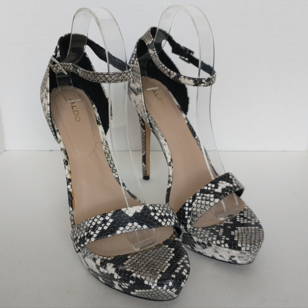 Excellent Condition Pair Of Aldo Veralith Leather Ankle Strap Platform Sandals - Picture 3 of 11
